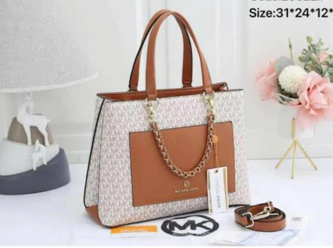 Signature Sophistication: Michael Kors 12A Quality Tote with Long Belt and MK Accessories